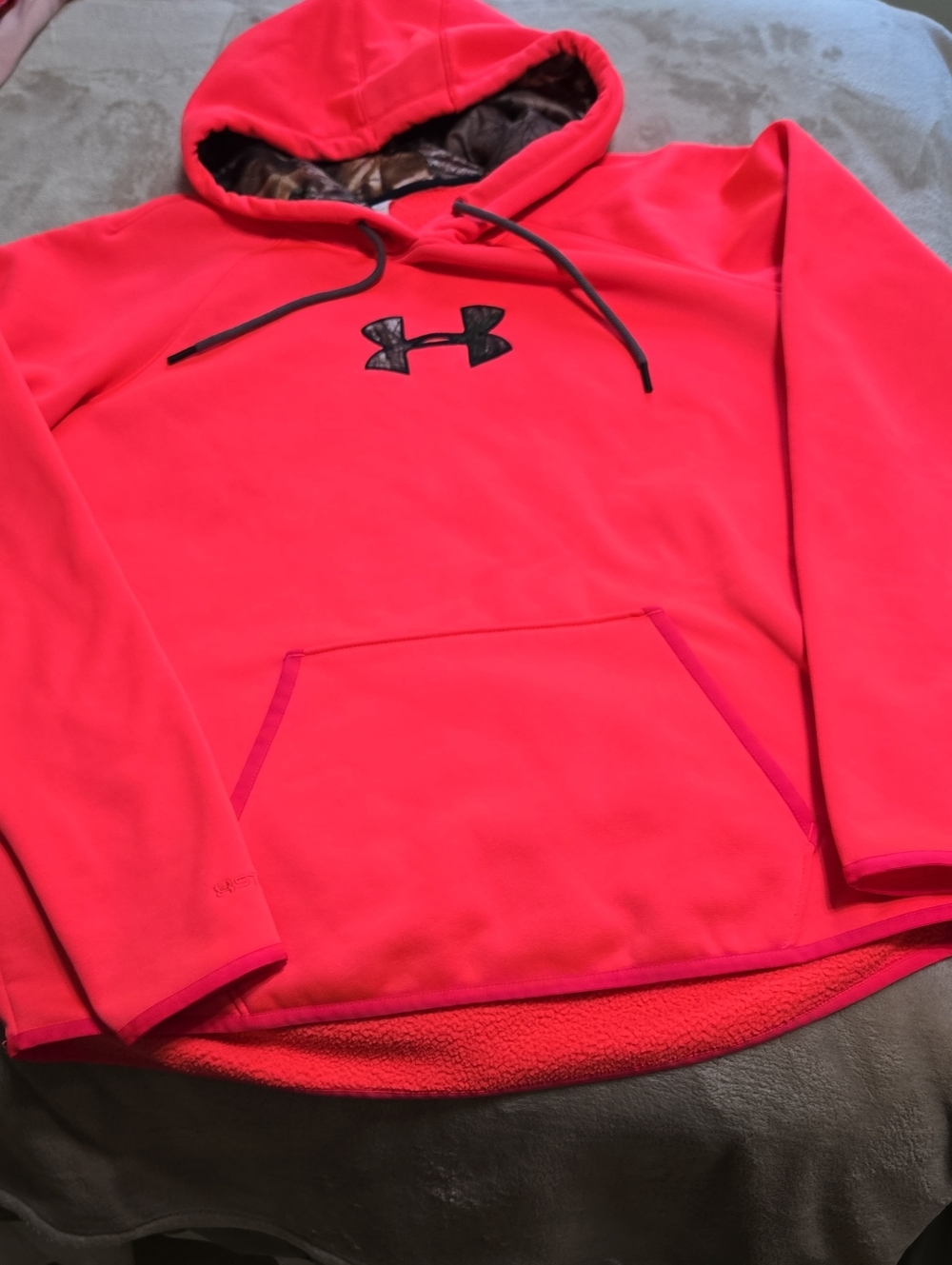 Under Armour Neon Pink Pullover Hoodie with Camo Lined Hood